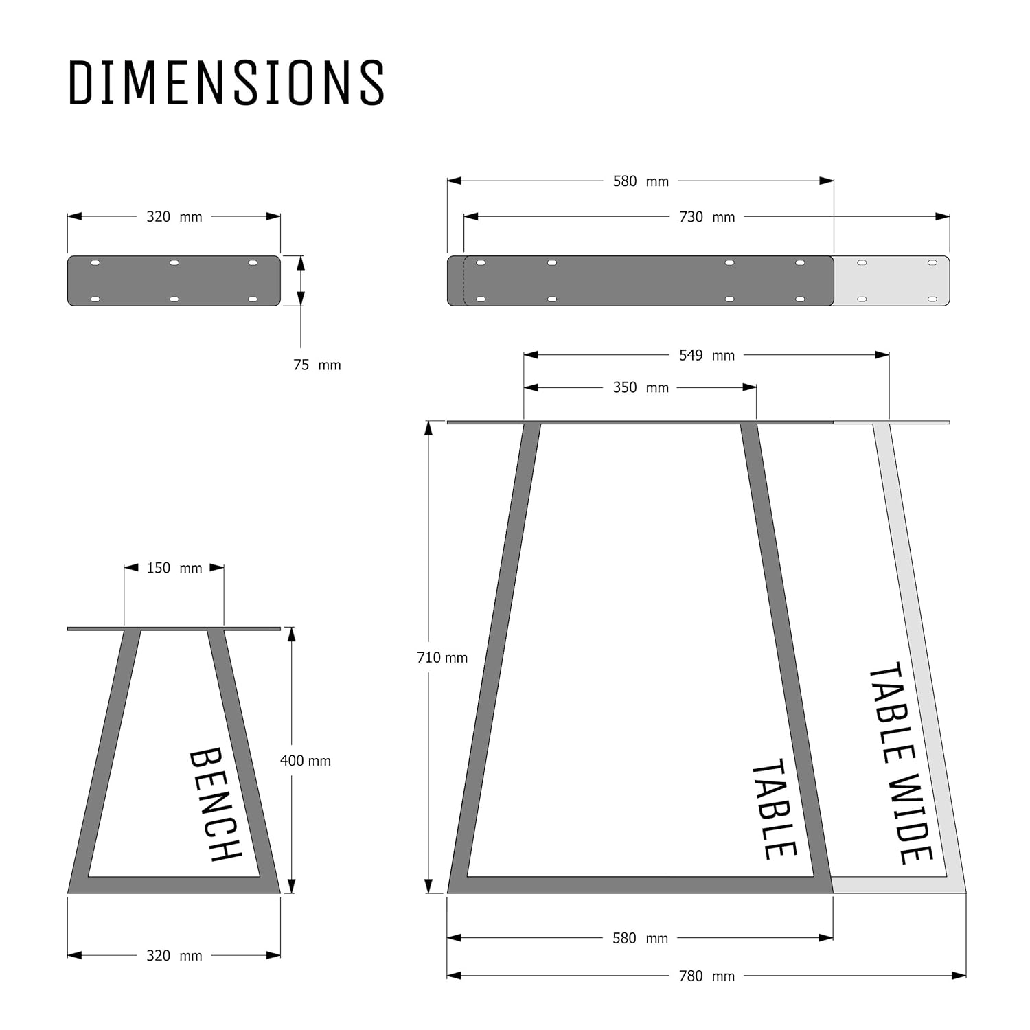 Furniture Hardware Furniture Legs Build Guide And Floor Protectors Surface Conditioned Steel Tig Welded With Free Screws Table Raw 3 Finishes 40cm To 71cm 2 X Industrial V Frame Table Legs Hlc Precision