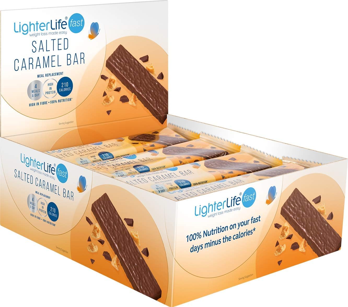 LighterLife Salted Caramel Bar, Weight Loss Meal Replacement Bar, High in Protein with 25% of RDA Vitamins and Minerals, 60g, Box of 12