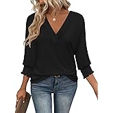 Women 3/4 Sleeve Tops V Neck Casual Trendy Dressy Shirt Fall Fashion 2025
