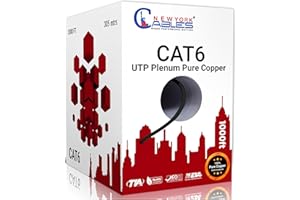 NewYork Cables | CAT6 Plenum Cable 1000ft Black, 100% Pure Copper, UTP, 550MHz, 23AWG, 4Pair 10GB Ethernet Cable, Most Certif