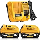 DCB206 12.0Ah Replacement for Dewalt 20V Battery and DCB107 Charger,DCB206-2 DCB203 DCB201 DCB204 Compatible with Dewalt 20 Volt Battery DCD985B Power Tools with LED Indicator(12.0Amps-DCB107)