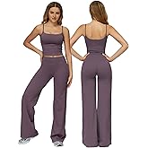 PQBPQB Women 2 Piece Workout Sets Spaghetti Straps U Back Tank Tops and High Waist Active Wide Leg Pants Yoga Outfits