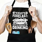 NAHMAKNE Funny BBQ Aprons Gifts - Today's Forecast Cooking with A Chance of Drinking - Men's Cooking Black Aprons with 2 Pockets, Adjustable Neck Strap - Christmas Gifts for Men, Dad, Husband, Chef