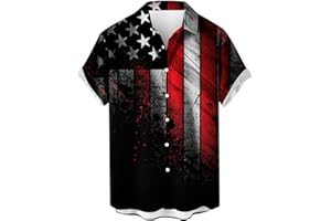 TXXEOSS Mens 4th of July Patriotic Shirts Short Sleeve Button Down Red White Blue Stars Stripes American USA Flag Hawaii Tops