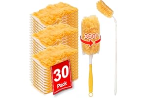 KeFanta 360° Heavy Duty Duster Refills Compatible with Swiffer Duster, Disposable Dusting Kit for Cleaning, 1 Extended Handle, 1 Short Handle, 30 Refills