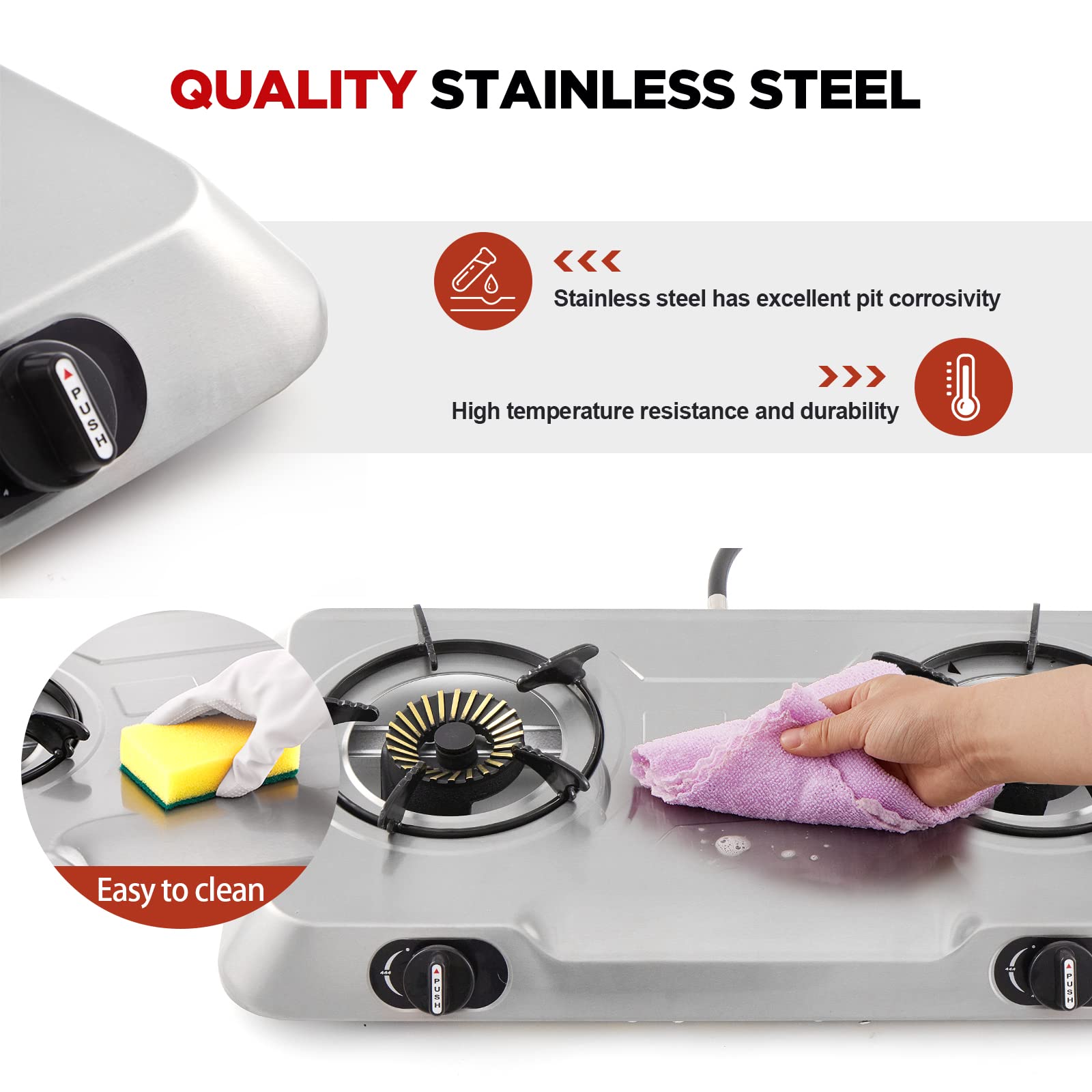 Propane Stove 2 Burner Gas Stove,Portable Stainless Steel Stove,Auto Ignition Camping Dual LPG for RV, Apartment, Outdoor