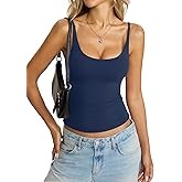 Womens Double Lined Camisole Tank Top Sexy Backless Spaghetti Strap Shirt Scoop Neck Slim Fitted Cami Y2K Going Out Top
