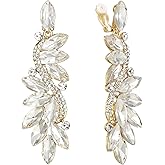 BriLove Women's Wedding Bridal Crystal Multi Marquise Filigree Flower Chandelier Clip-On Dangle Earrings