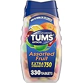 TUMS Chewable Antacid Tablets for Extra Strength Heartburn Relief, Great for a Summer BBQ - Assorted Fruit Flavors - 330 Count