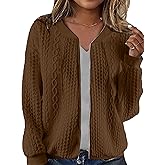 WROLEM Women's Zip Up Cardigan Sweater Cable Hoodies Long Sleeve Jacket Outfits Crewneck Casual Coat