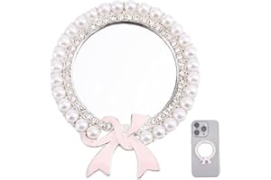 lasuroa Mirror Phone Charm Sticker, Mirror Decal for Smartphone Round Diamond Bow Back of Phone Stick-on Make up Decal for Ce