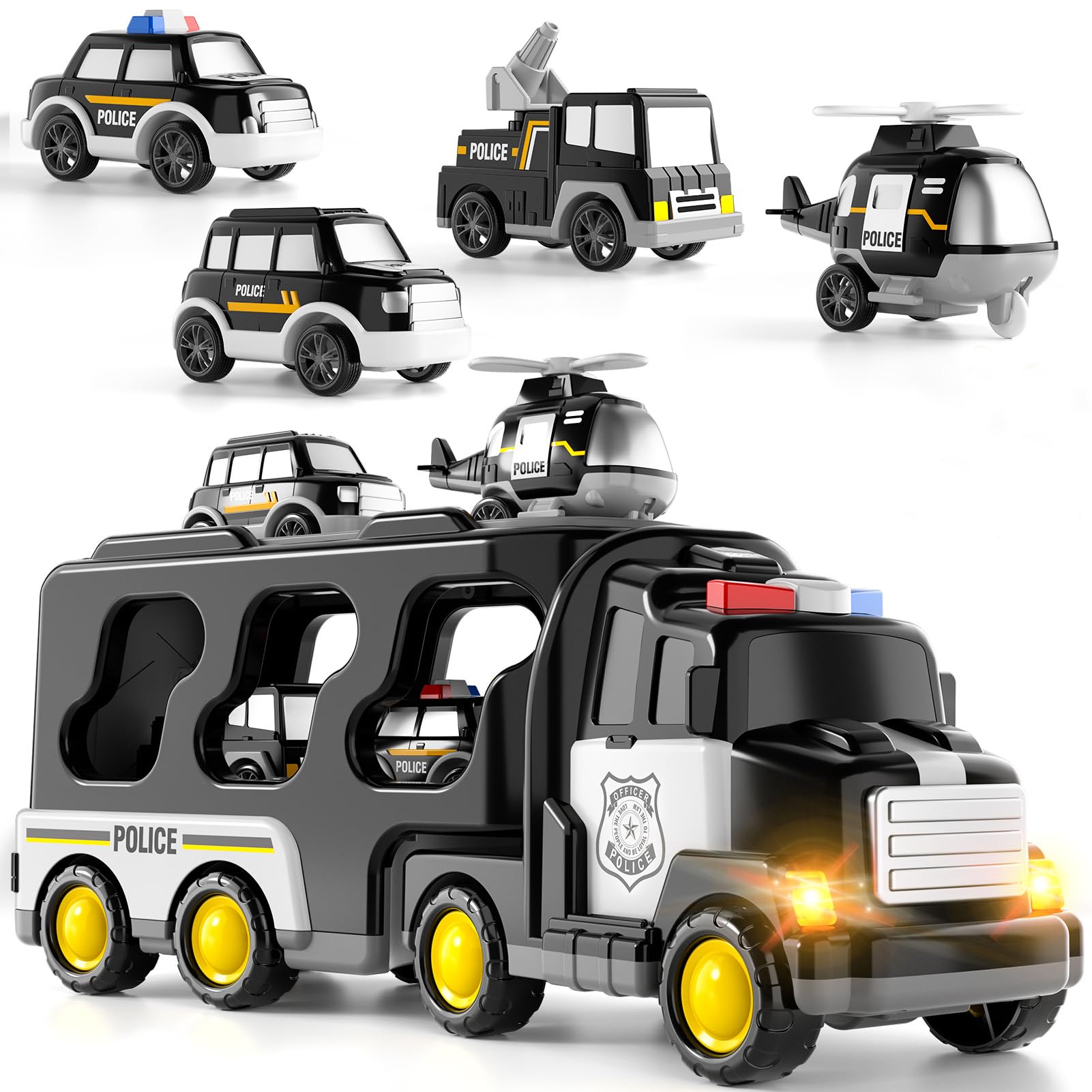 BLmukce Police Truck Boys Toys for 3 4 5 Year Old Toddlers, Transport Vehicle Carrier, Toy Sets Kids 3-6, Gift for Boys & Girls Ages 4-6 5-7