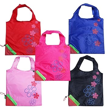 Levitas 5 Assorted Color Strawberry Foldable Shopping ECO Tote Bags