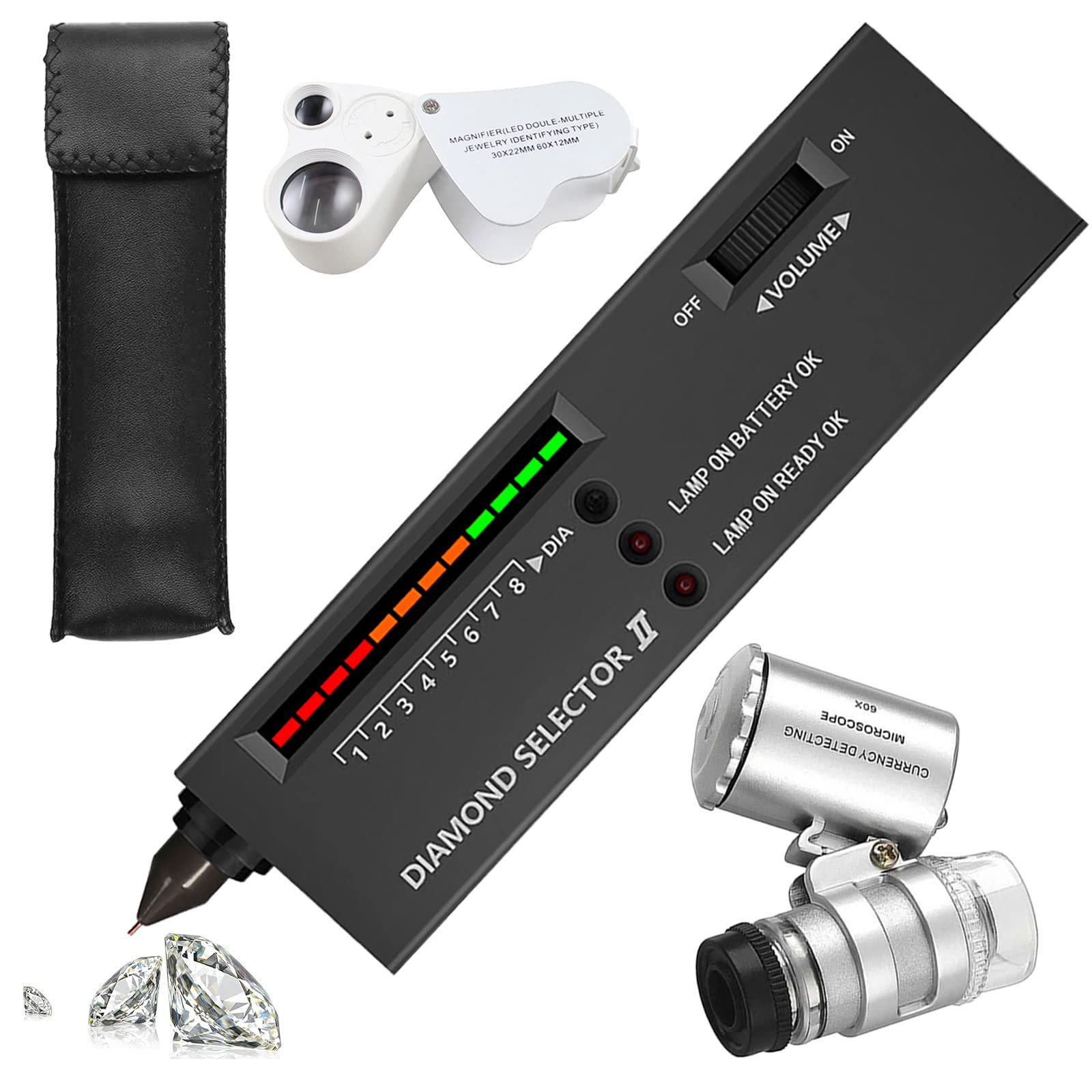 Electronic Jewelry Diamond Tester Pen - Professional Diamond Detector with 2Pcs 30X 60X Magnifying Glasses and Mini Led Foldable Magnifying — image 1