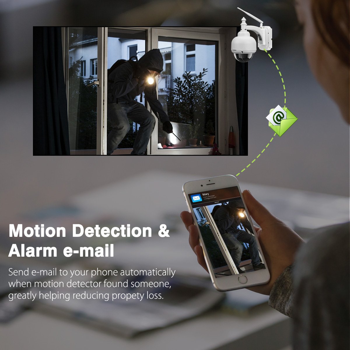 FLOUREON WIFI IP Camera 960P Wireless HD H.264 Waterproof CCTV Security PT Camera with Built-in Mic 355°Pan/ 90°Tilt, Alarm Recording, Night Vision, Micro SD Card Slot