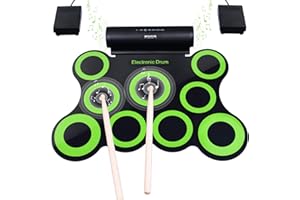 Upgraded Version Electronic Drum Set, BONROB 9 Drum Pads Electric Drum Set, Built in Speaker with Drum Sticks, Drum Pedals, Headphone Jack, Birthday Christmas Gift for Kids