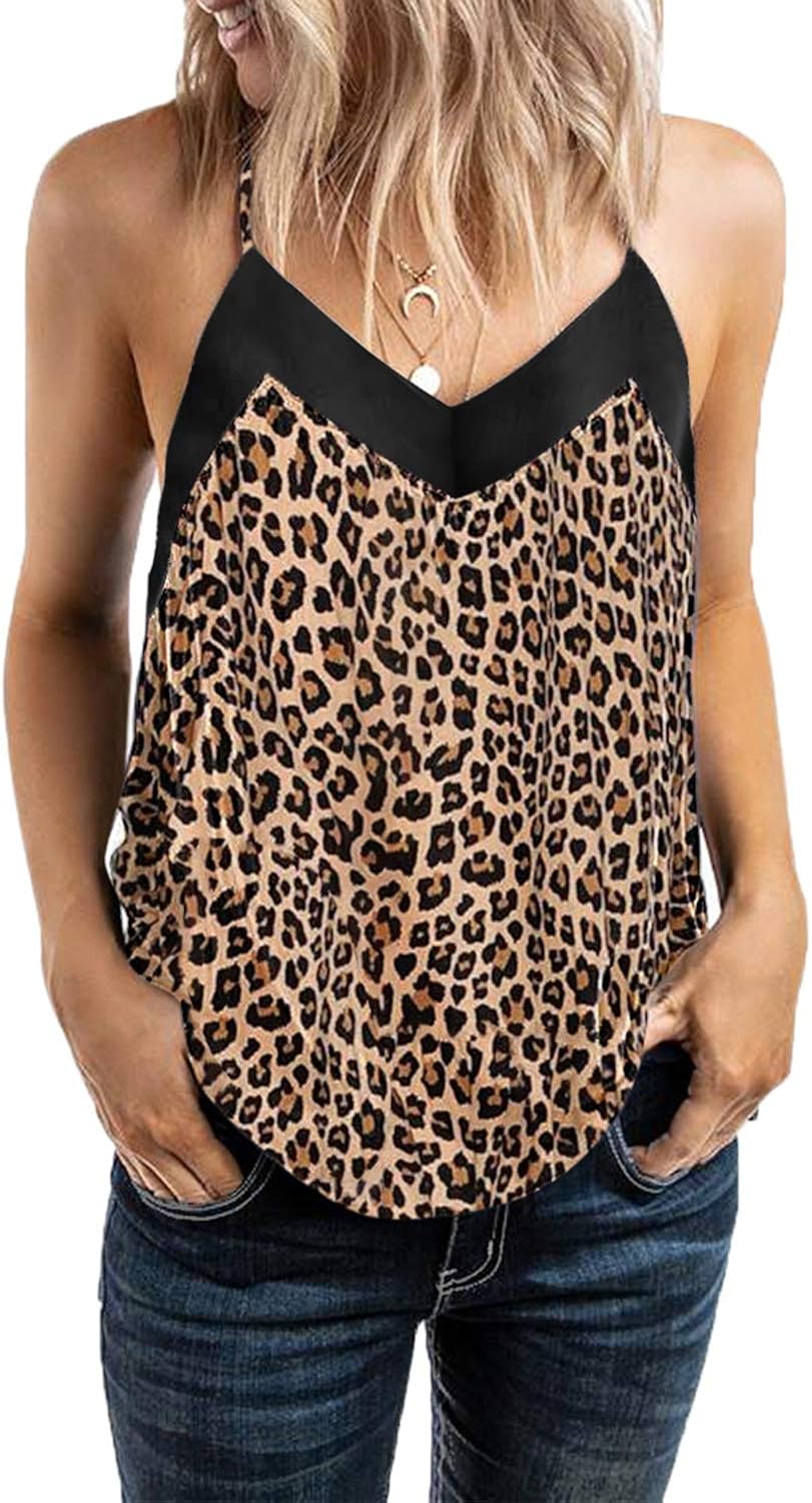 BLENCOT Women's V Neck Strappy Embroidery Tank Tops Loose Casual Sleeveless Shirts Blouses