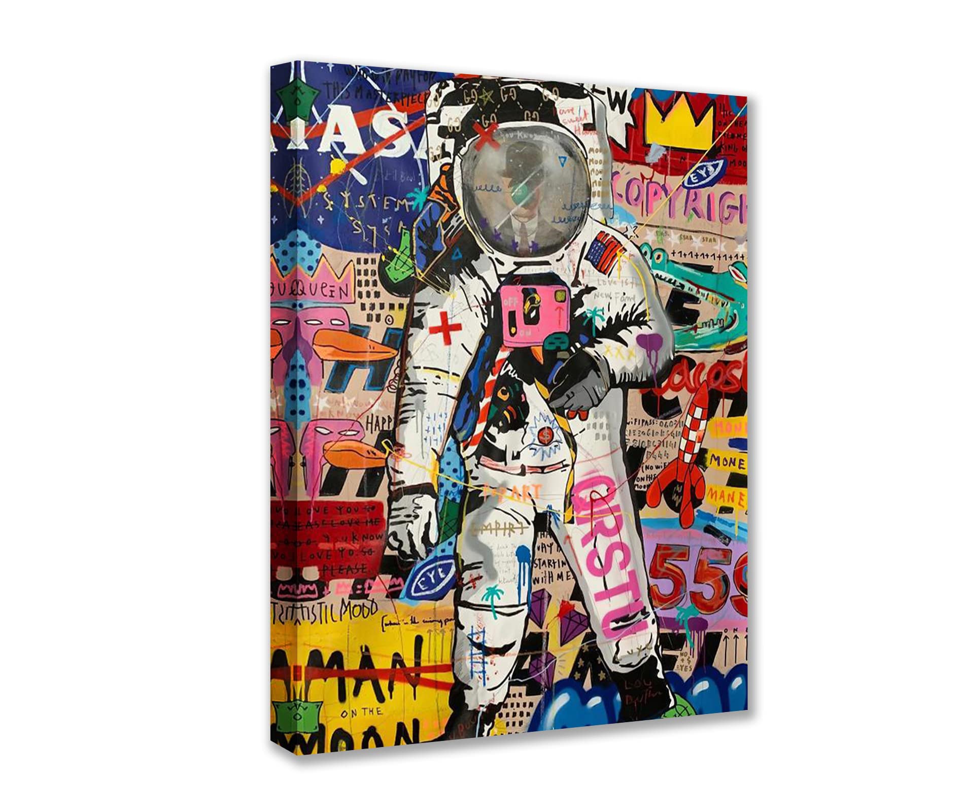 Room Decor Paintings Street Graffiti Picture 1 Panel Canvas Abstract Astronaut Wall Art Colorful Modern Artwork Home Decor for Living Room Giclee Framed Gallery-wrapped Ready to Hang 12x16inch — image 1