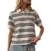 Cioatin Women Y2K Striped Colorblock Button Up Polo T-Shirt Short Sleeve Loose Fit Preppy Aesthetic Tee Tops Summer Outfits