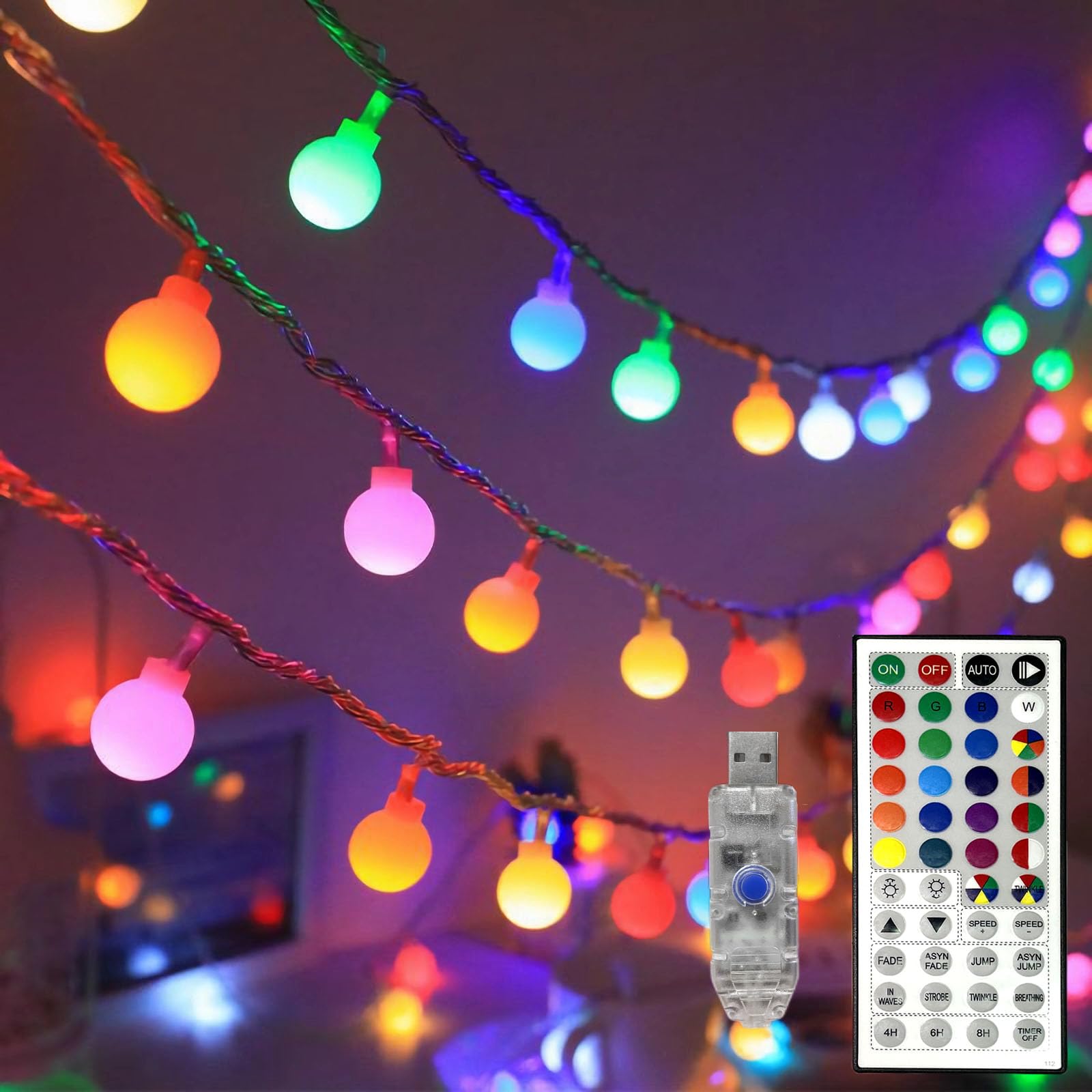 Photo 1 of GlowNest LED Globe String Lights - 19.7ft USB Color Changing Twinkle Lights with Remote for Indoor, Classroom, Halloween, Room, Christmas