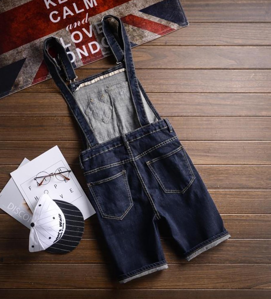 Men's Dark Blue Denim Knee Length Bib Overalls Shorts Denim Fit