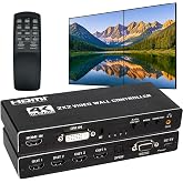 2x2 4k Video Wall Controller, Transform 4 TV Screens into a Single Wall Display with HDMI &amp; DVI 4K Input, 180&deg; Rotation, Audio Output, IR Remote/RS232/Button Press Control