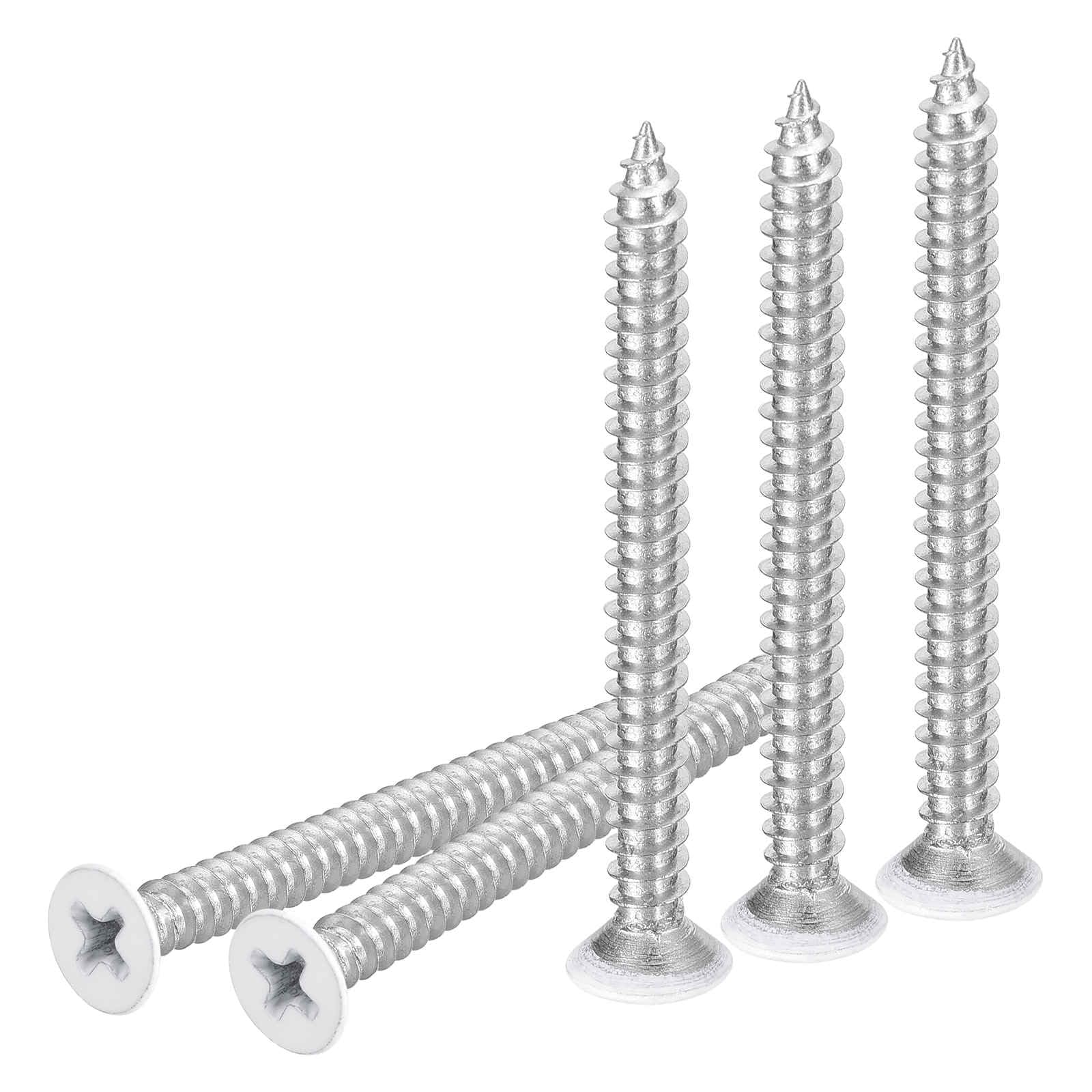 DTGN 100Pcs #8x2" Flat Head Wood Screws, 304 Stainless Steel White Phillips Self Tapping Screws - Good for Woodworking, Furniture - White
