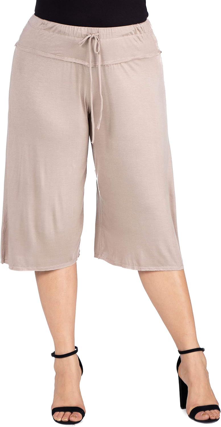 24seven Comfort Apparel Drawstring Plus Size Gaucho Pants - Made in USA - (Sizes 1XL-3XL) Taupe 