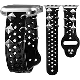 VIQIV Leather Band Compatible with Apple Watch Band 49mm 45mm 44mm 42mm 41mm 40mm 38mm Series Ultra SE 9 8 7 6 5 4 3 2 for Women Black, Western Smart Watch Bracelet for Men, Goth Studded Designer Wristbands Smartwatch Strap for iWatch