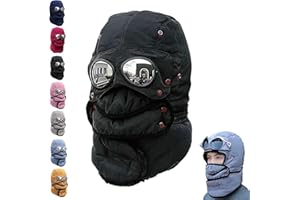 Winter Thermal Trapper Hat with Goggles, Winter Cycling Windproof Ski Mask Cap, Fashion Warm Hat 100% Polyester