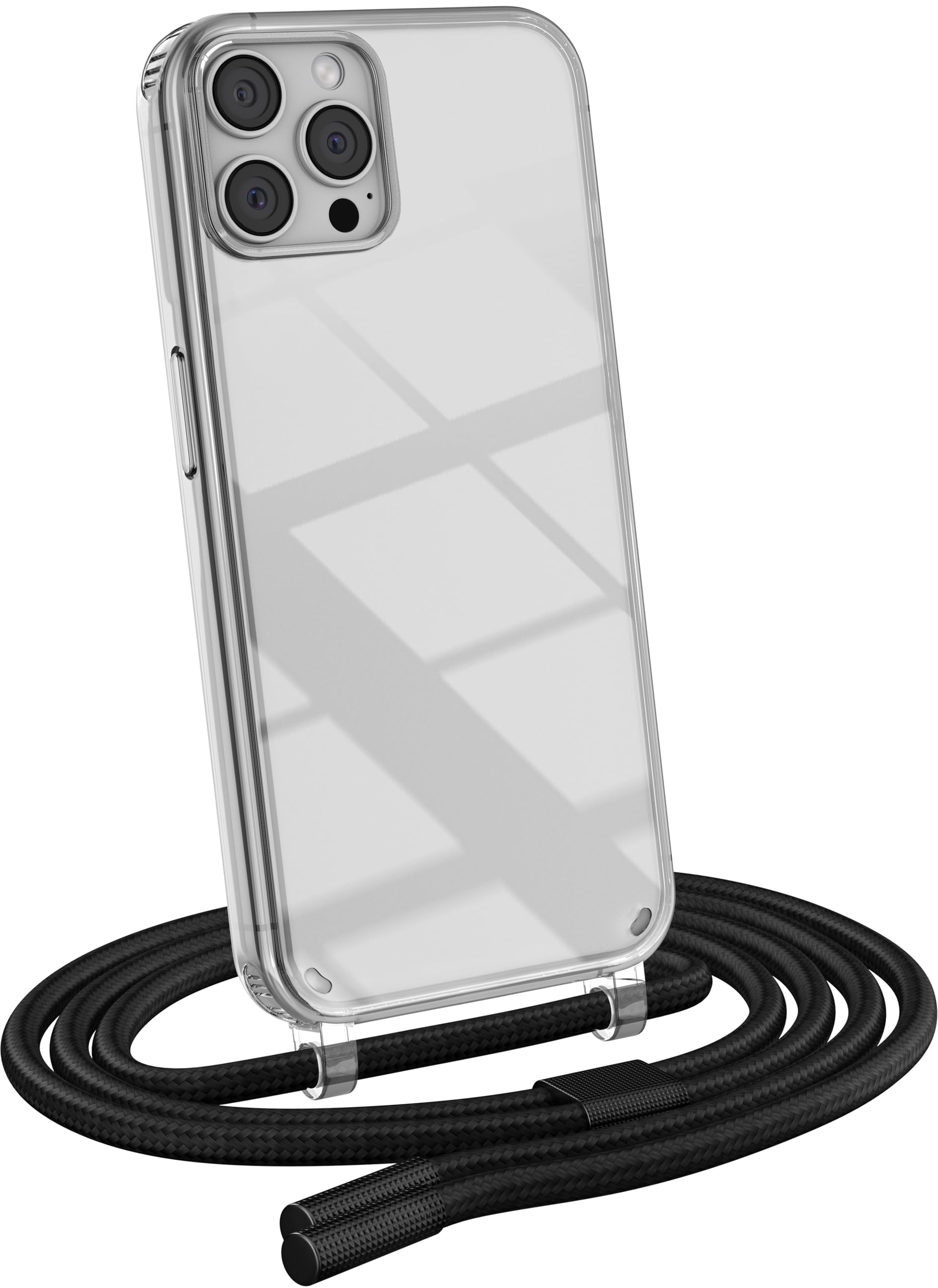 MyGadget Strap Case for Apple iPhone 13 Pro Max - [ with removable Cord ] Crossbody Phone Hard Cover - Case with Neck Holder - Lanyard Carrier with Rope in Black