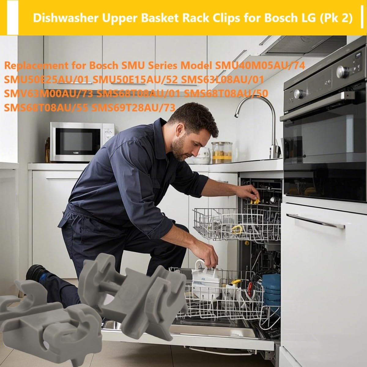 (2 PCS) 00611474 Dishwasher Tine Row Clip fit for Bosch Thermador LG Siemens 611474, MEG64438801, SMV63M00AU/73, SMU40M05AU/74, SMS69T28AU/73, SMS68T08AU/01, SMU50E25AU/01, SMS63L08AU/01 -Gray