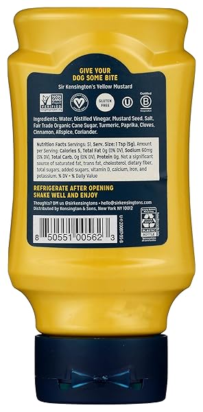 SIR KENSINGTON’S MUSTARD, YELLOW, GLUTEN FREE, CERTIFIED VEGAN, NON- GMO PROJECT VERIFIED, FROM 100% GRADE-A MUSTARD SEEDS, SHELF-STABLE, 9 OZ