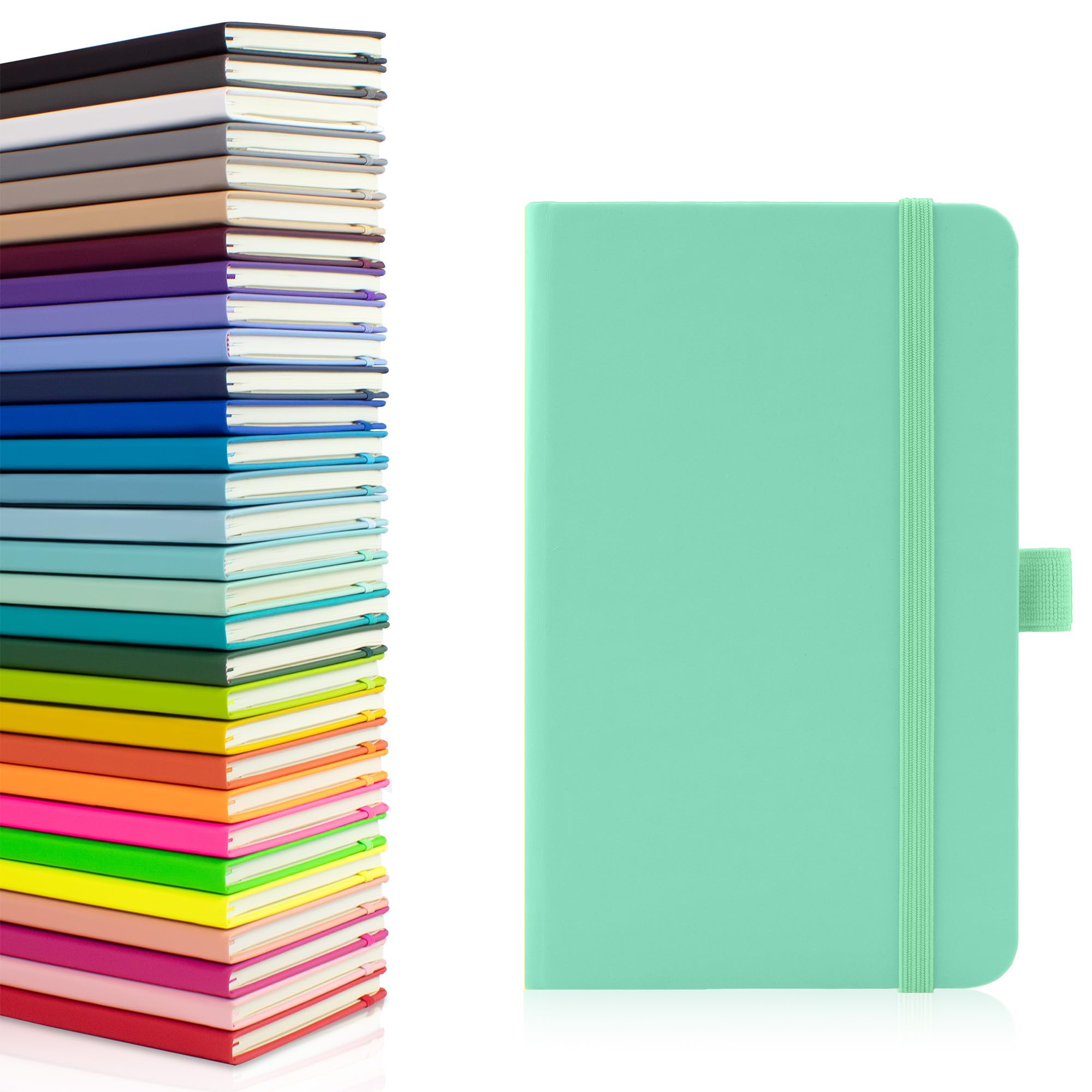 Notes London Eco A6 Notebook with Lined Pages, Pen Loop, Ribbon, Date Marks and Paper Pocket, Pocket Hardback Journal, Note, sustainably sourced paper (Pastel Aqua Marine)