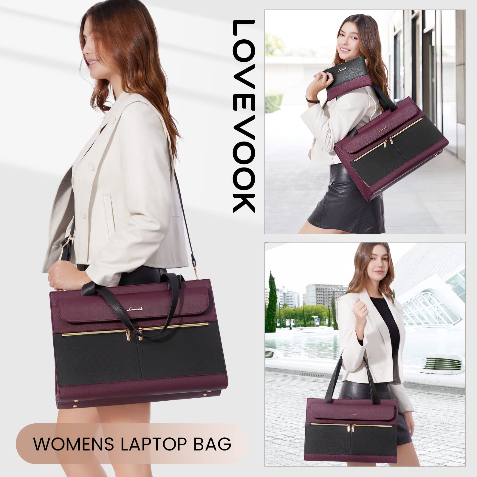 LOVEVOOK LOVEVOOK Laptop Bag for Women 15.6 Inch Tote Work Professional Leather Computer Briefcase Waterproof Handbag Shoulder Large Capacity Business Teacher Office Crossbody Purse