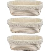 3Pcs Banneton Bread Proofing Basket, 10 inch Oval Banneton Basket,Sourdough Proofing Basket,Bread Bowl Handmade Rattan Baskets and Liners for Professional & Home Sourdough Bread Baking