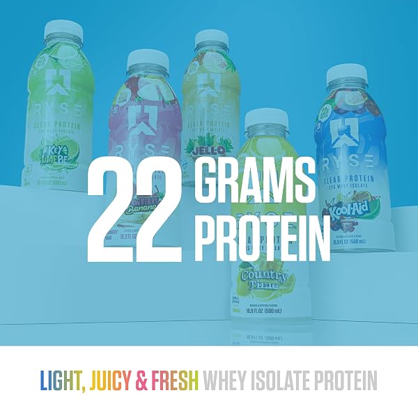RYSE CLEAR PROTEIN DRINK – VARIETY PACK – 100 CALORIES, 22G WHEY ISOLATE PROTEIN SHAKE, SUGAR-FREE, 0G FAT & LACTOSE-FREE – REFRESHING READY-TO-DRINK BEVERAGE – 16.9 FL OZ BOTTLES (12-PACK)