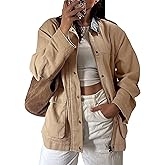 GALMINT Barn Jackets for Women Contrast Collar Utility Jacket Zip Up Drawstring Waist Barn Coat 2025 with Pockets