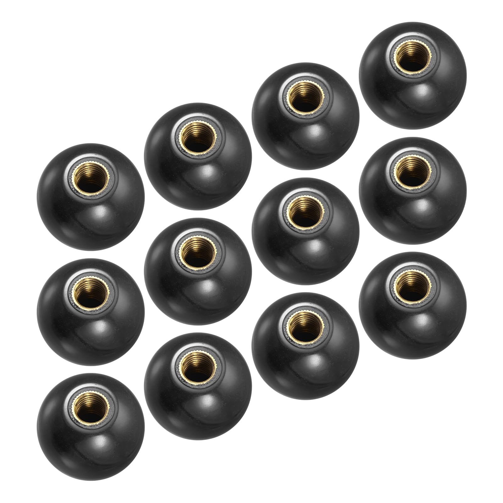 METALLIXITY Threaded Ball Knobs (40mm/1.57") 12Pcs, Plastic Ball Lever Knob with M12 Female Thread Brass Insert - for Machine Handle Tool Replacement, Black