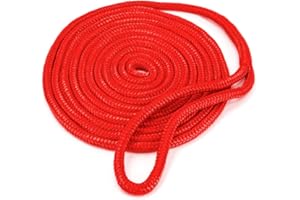 Crown Sporting Goods 15-Foot Double Braided 3/8" Thick Nylon Dockline - Marine Rope Line with 10" Loop for Boat Mooring - Jet Ski & Watercraft Accessories, Tools, & Essentials (Red)
