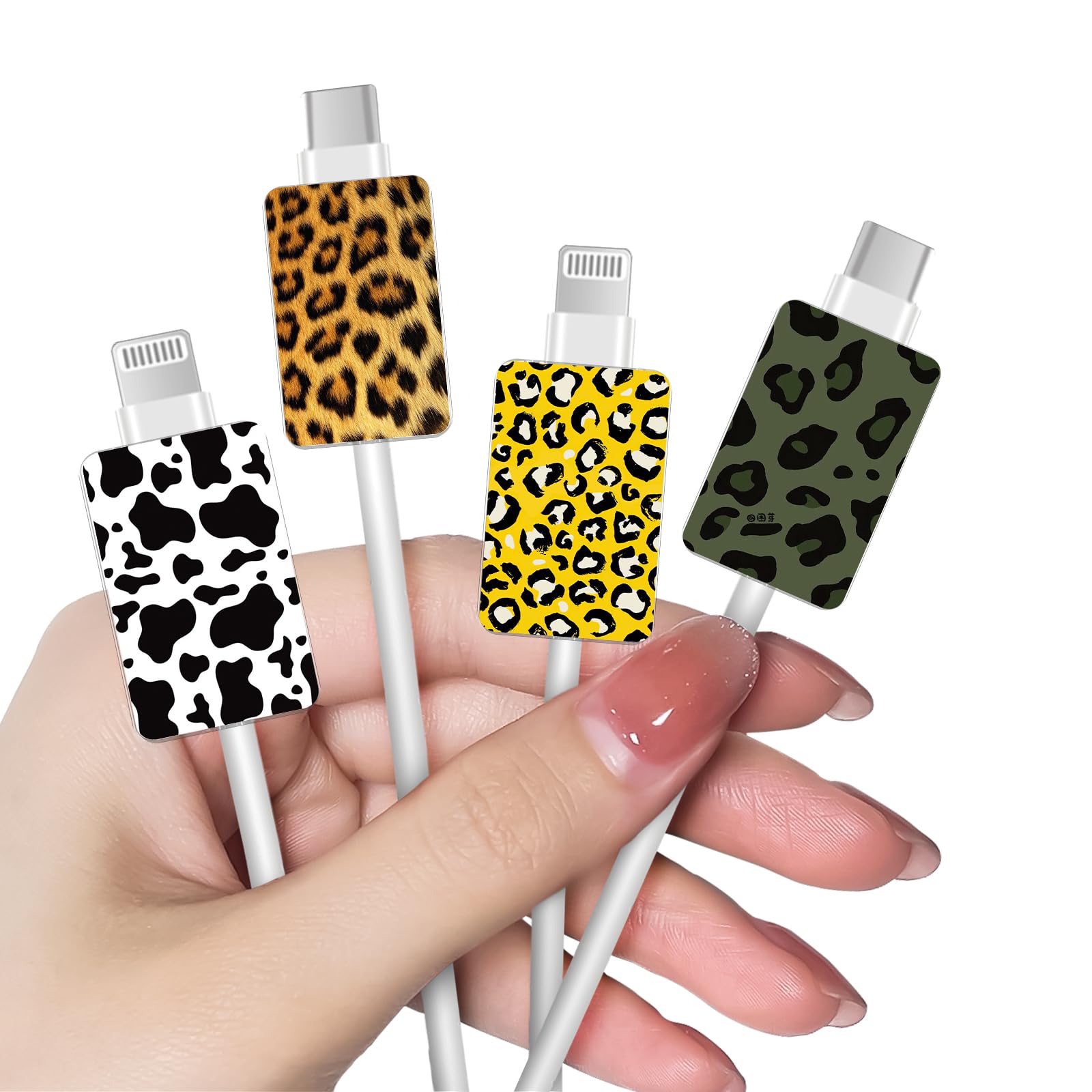 Cute Leopard Cable Protector Compatible for iPhone Type-c, Unique Cheetah Print Pattern 4pcs Soft Phone Cable Protector,Charging Cord Protector,Cable Chomper,Cord Saver for Women Girl