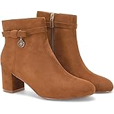 Coutgo Women's Ankle Boots Chunky Block Low Heel Vintage Tie Knot Booties Shoes with Side Zipper