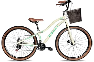 Colli Bike, Viena, Tam. 15,5, Aço Carbono, 21 Velocidades, Aro 29, Freios a Disco, Com Cesto Bege, Selim Marrom, Pneu com Fai
