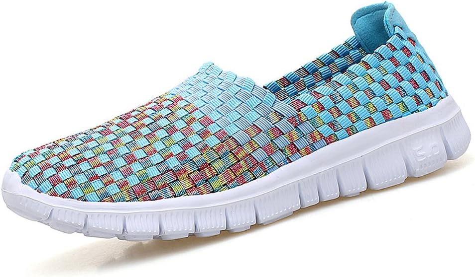 Konfor Women Multicolor Elasticized Fabric Casual Plaid Weave Flats Slip on Sneakers Walking Shoes