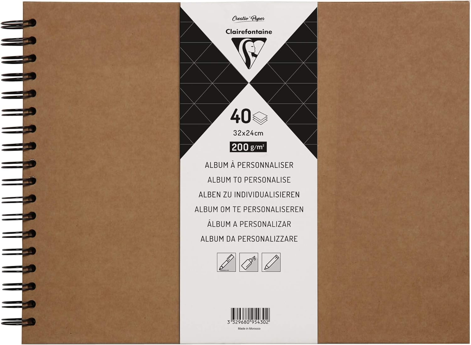 Clairefontaine 95430C Spiral Personalized Album 40 Sheets of Thick Kraft Paper 200g/m² Format 32x24 cm Kraft Hard Cover