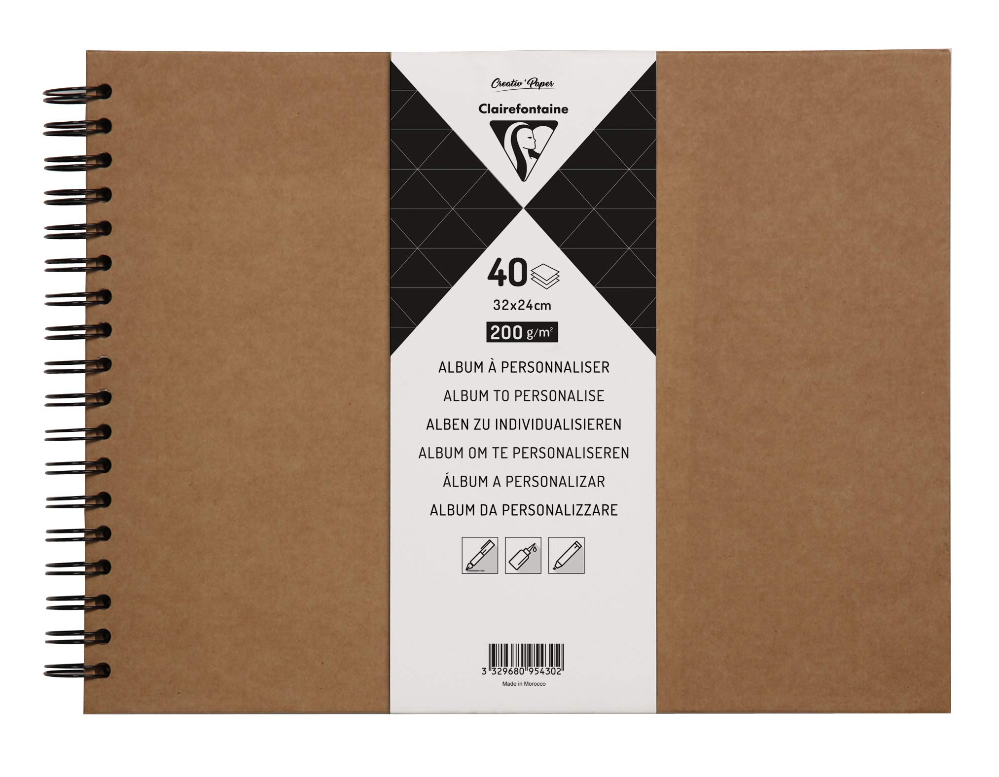 Clairefontaine 95430C Spiral Personalized Album 40 Sheets of Thick Kraft Paper 200g/m² Format 32x24 cm Kraft Hard Cover - Creative leisure, DIY, Scrapbooking