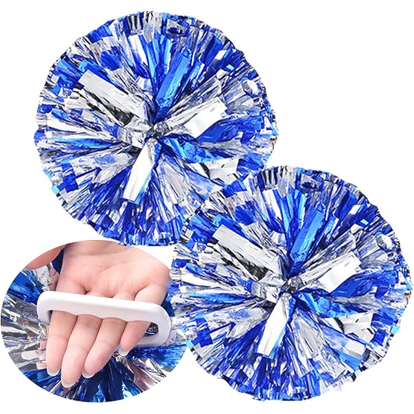 Pom Pon 6" Métallique Bleu Et Plastique Blanc