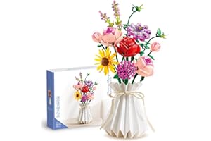 MOFOKEAY Flower Bouquet Building Sets,11 Artificial Flowers with Vase,Valentines Day Gifts for Him and Her(530 PCS)