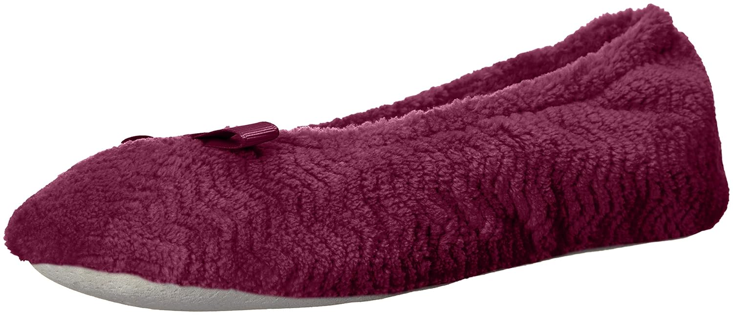 isotoner Women's Chevron Microterry Ballerina House Slipper with Moisture Wicking and Suede Sole