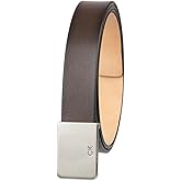Calvin Klein Men's Modern Plaque Buckle Belt with Logo Detail for Dress Pants